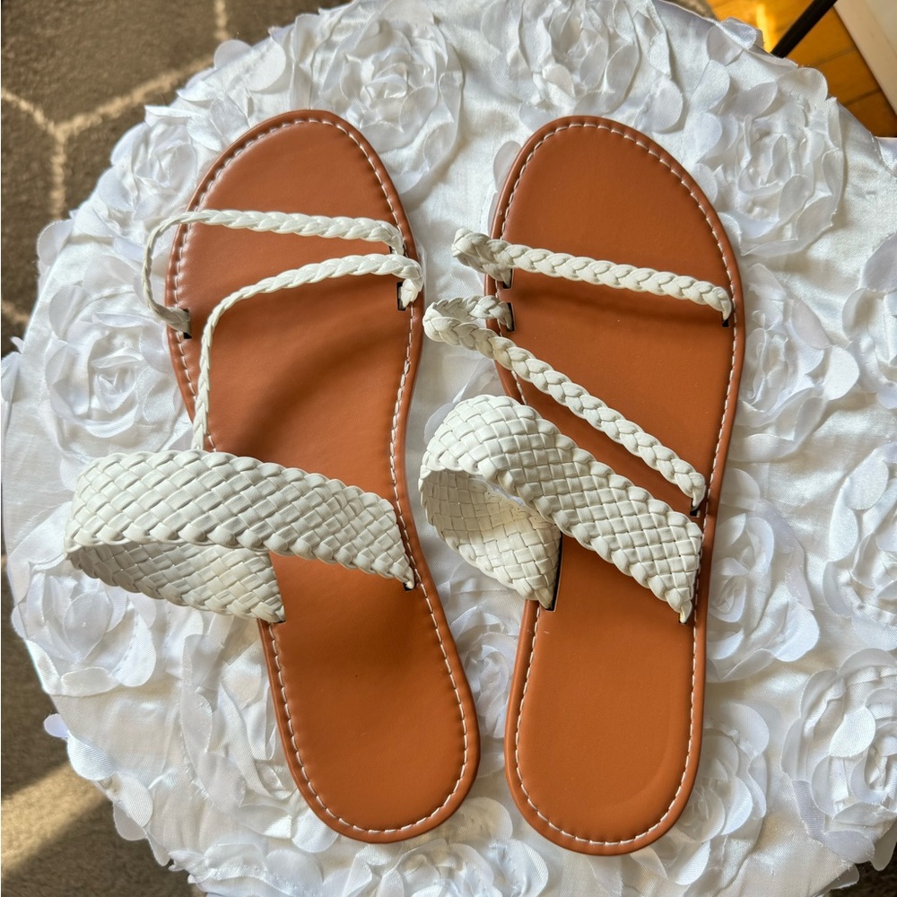 Shein Braided Detail Slide Sandals. Color White. Size 10.5